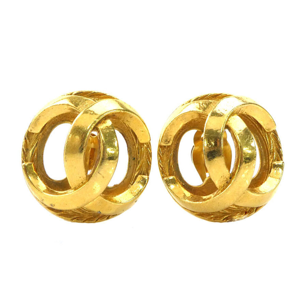 Chanel earrings, Coco Mark design, metal, gold, women's, e62270a